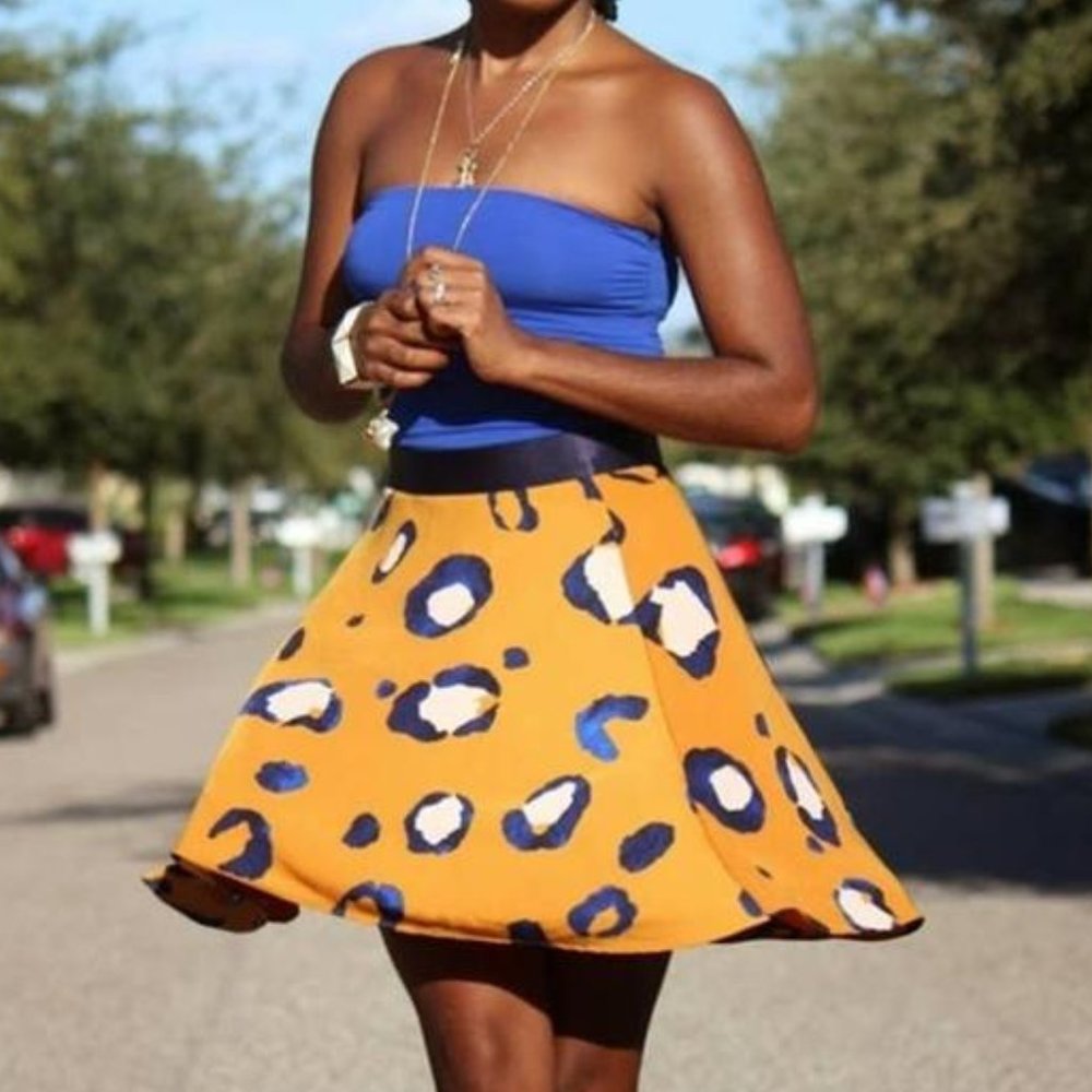 NEW 3.1 PHILLIP LIM Orange Blue Leopard Print A Line Mini Skirt 8 (Medium)